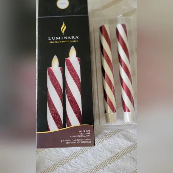 Red and White Glitter Stripe Flameless Candle Tapers For Christmas - Picture 5 of 5